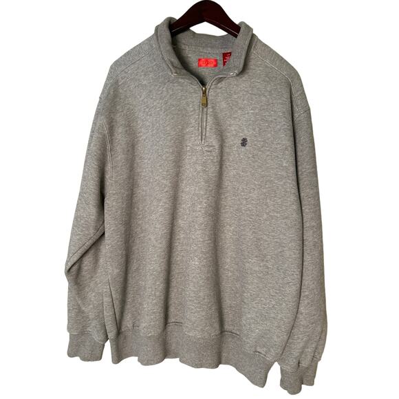 IZOD 1/4 Zip Long Sleeve Sweatshirt/Pullover Large Gray 60/40% Cotton Polyester - Picture 1 of 6